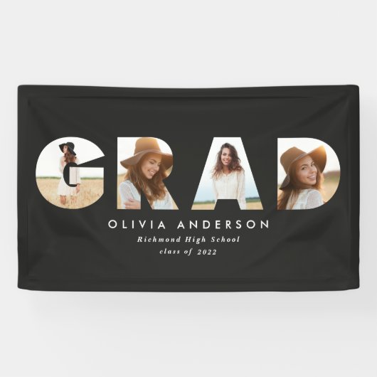 Moderne geometrische zwarte multi-foto afstuderen spandoek (Horizontaal)