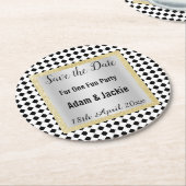 MODERNE GEOMETRISCHE ZWARTE WIT BEWAREN HET DATUM  RONDE KARTONNEN ONDERZETTER (Gebogen)