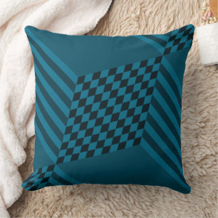 Moderne geoometrische blauw Stripes Diamond Checke Kussen