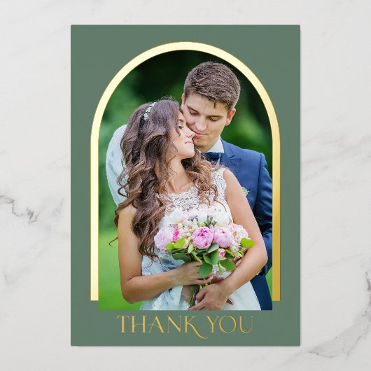 Moderne gepantserde foto bedankt gouden olie in folie uitnodiging (Voorkant)