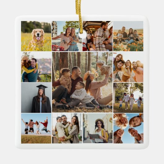 Moderne gepersonaliseerde 13 foto collage keramisch ornament (Voorkant)