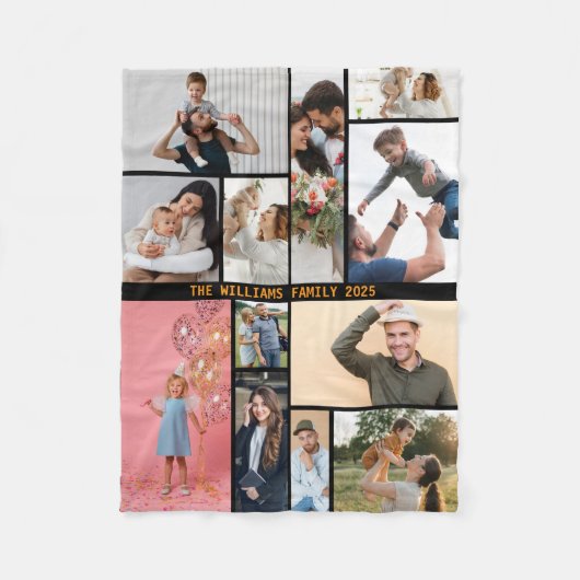 Moderne gepersonaliseerde 16 foto collage aangepas fleece deken (Voorkant)