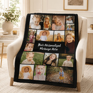 Moderne gepersonaliseerde 16 foto collage op maat fleece deken