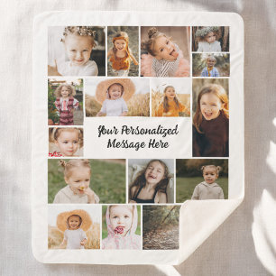 Moderne Gepersonaliseerde 16 Fotocollage Aangepast Sherpa Deken