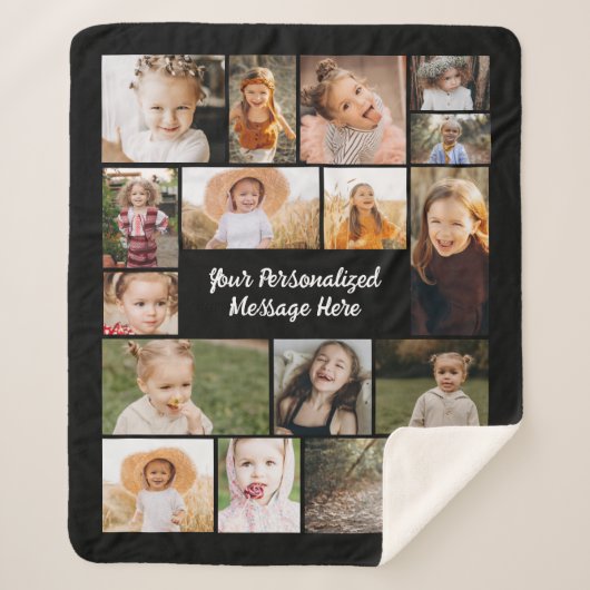 Moderne Gepersonaliseerde 16 Fotocollage Aangepast Sherpa Deken (Voorkant)