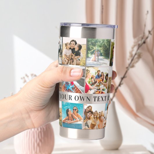 Moderne gepersonaliseerde 18 foto collage geïsoleerde drinkbeker