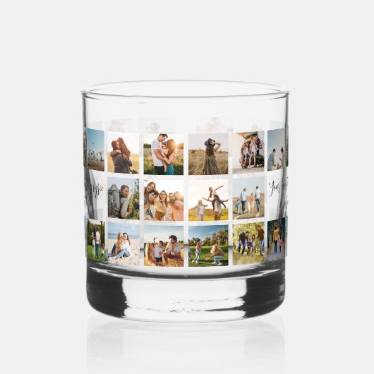 Moderne gepersonaliseerde 18 foto collage whisky glas (Links)