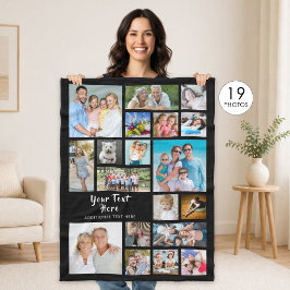 Moderne gepersonaliseerde 19 foto collage Zwart Fleece Deken
