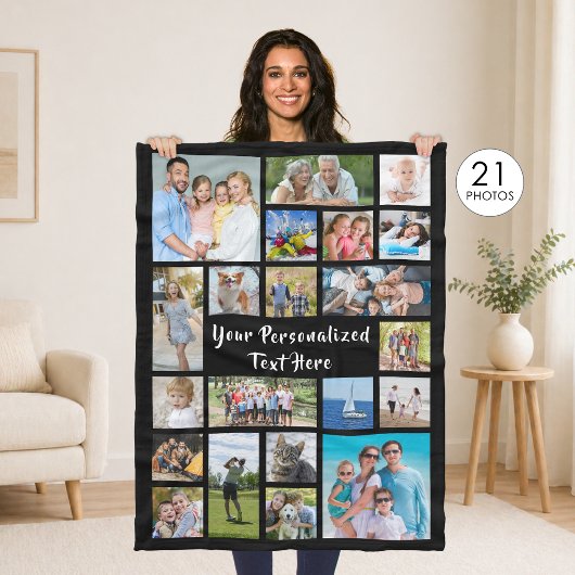 Moderne gepersonaliseerde 21 foto collage Aangepas Fleece Deken