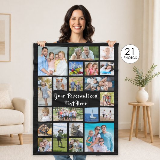 Moderne gepersonaliseerde 21 foto collage Aangepas Fleece Deken