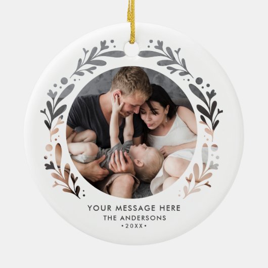 Moderne gepersonaliseerde 2-foto knipsel Lijst ker Keramisch Ornament (Achterkant)