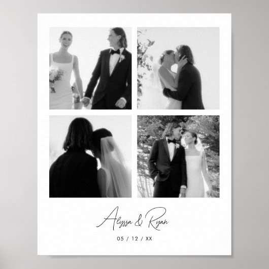 Moderne gepersonaliseerde 4 foto collage bruiloft poster (Voorkant)