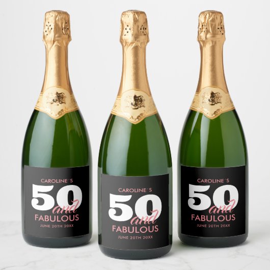 Moderne gepersonaliseerde 50e verjaardag sparkling wijnetiket (Flessen)