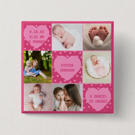 Moderne gepersonaliseerde 6 foto collage van pasge vierkante button 5,1 cm (Voorkant)