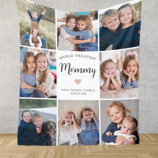 Moderne gepersonaliseerde 8 foto collage voor mama fleece deken