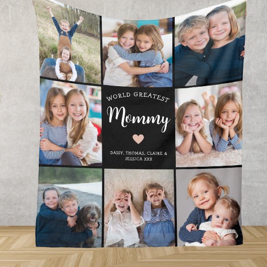 Moderne gepersonaliseerde 8 foto collage voor mama fleece deken