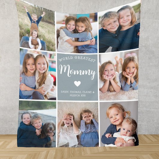 Moderne gepersonaliseerde 8 foto collage voor mama fleece deken