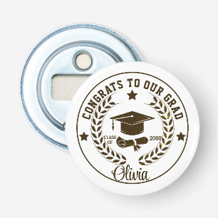 Moderne gepersonaliseerde Afstuderen naam zwart Button Flesopener