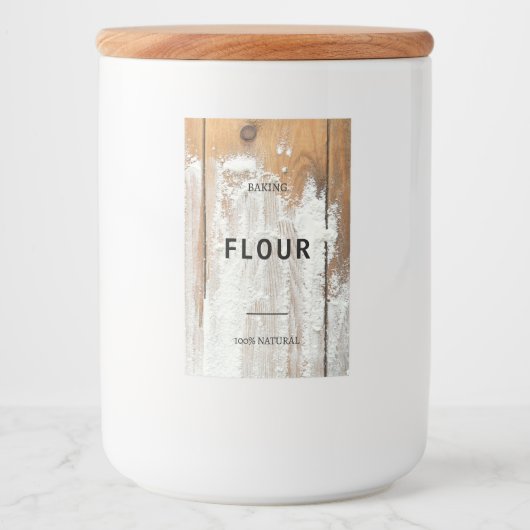 Moderne gepersonaliseerde bakmeel zwarte lettertyp voedselcontainer etiket (Voorkant)