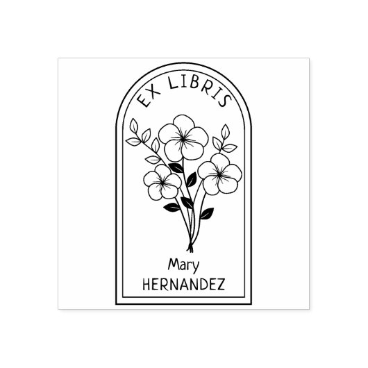 Moderne gepersonaliseerde bloem ex libris rubberstempel (Afrduk)