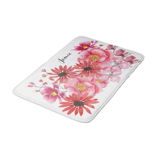 Moderne gepersonaliseerde bloemenbadmat badmat (Gekanteld)