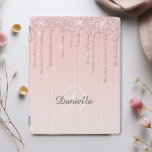 Moderne gepersonaliseerde Blush Pink Sparkle Glitt iPad Cover<br><div class="desc">Moderne blush roze kleur,  met een fonkelende faux glitter druppeleffect. Personaliseer met jouw naam en monogram. Design© Rosalind Moore,  Cherry Lane Design.</div>