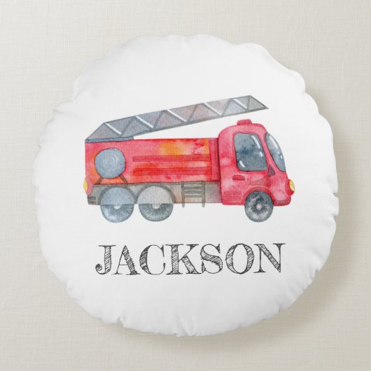 Moderne Gepersonaliseerde Brandweerman verjaardags Rond Kussen (Voorkant)