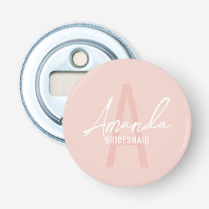 Moderne gepersonaliseerde bruidsmeisje monogram en button flesopener