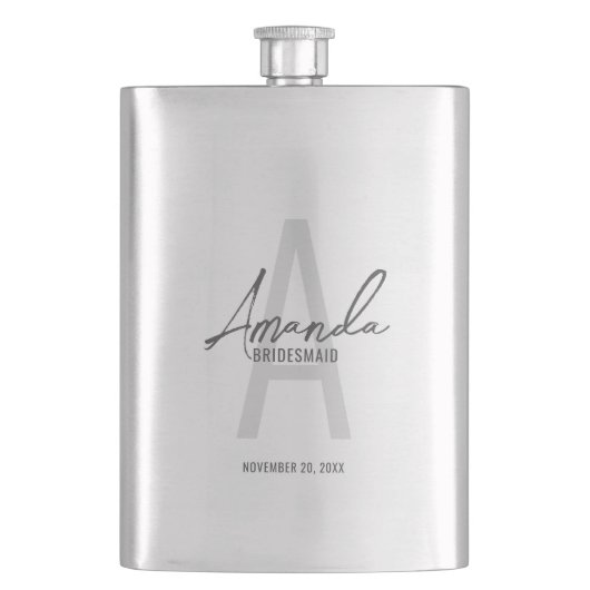Moderne gepersonaliseerde bruidsmeisje monogram en flacon (Voorkant)