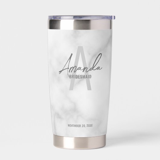 Moderne gepersonaliseerde bruidsmeisje monogram en geïsoleerde drinkbeker (Links)