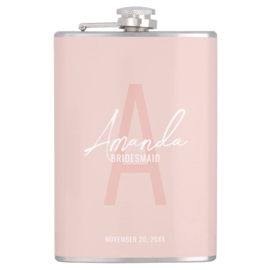 Moderne gepersonaliseerde bruidsmeisje monogram en heupfles (Voorkant)