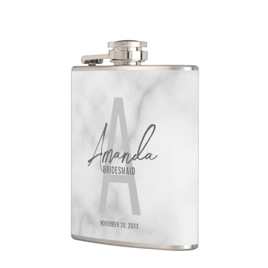 Moderne gepersonaliseerde bruidsmeisje monogram en heupfles (Links)