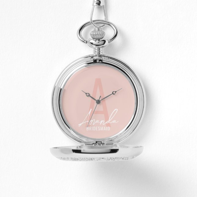 Moderne gepersonaliseerde bruidsmeisje monogram en horloge (Voorkant)