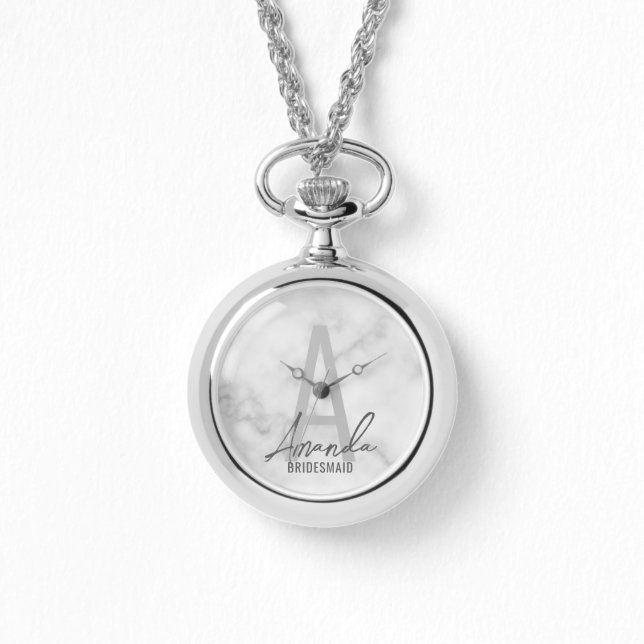 Moderne gepersonaliseerde bruidsmeisje monogram en horloge (Voorkant)