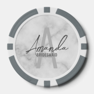 Moderne gepersonaliseerde bruidsmeisje monogram en poker chips