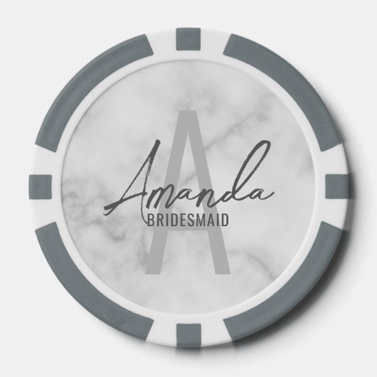 Moderne gepersonaliseerde bruidsmeisje monogram en poker chips (Voorkant)