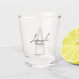 Moderne gepersonaliseerde bruidsmeisje monogram en shot glas