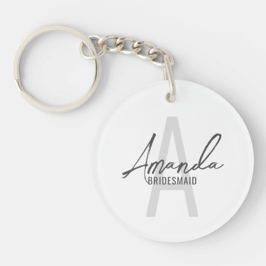 Moderne gepersonaliseerde bruidsmeisje monogram en sleutelhanger (Voorkant)