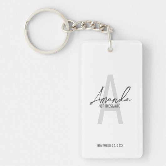 Moderne gepersonaliseerde bruidsmeisje monogram en sleutelhanger (Voorkant)