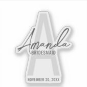Moderne gepersonaliseerde bruidsmeisje monogram en sticker (Voorkant)
