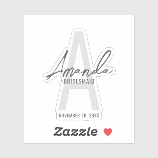 Moderne gepersonaliseerde bruidsmeisje monogram en sticker (Vel)