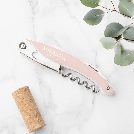 Moderne gepersonaliseerde bruidsmeisje naam kurkentrekker