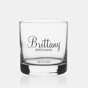 Moderne gepersonaliseerde bruidsmeisjes naam whisky glas