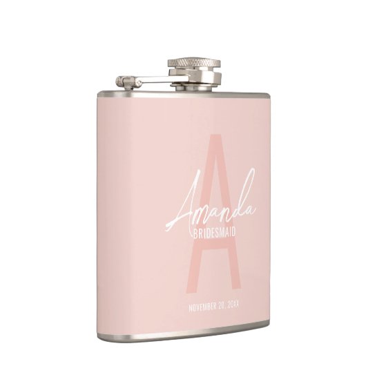 Moderne gepersonaliseerde bruidsmeisjesmonogram en heupfles (Rechts)