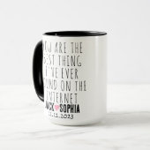 Moderne gepersonaliseerde bruiloft paar naam roze  mok (Voorkant links)