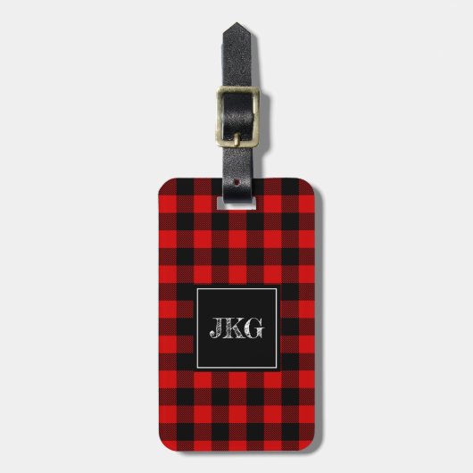 Moderne Gepersonaliseerde Buffalo Plaid Check Bagagelabel (Voorkant verticaal)