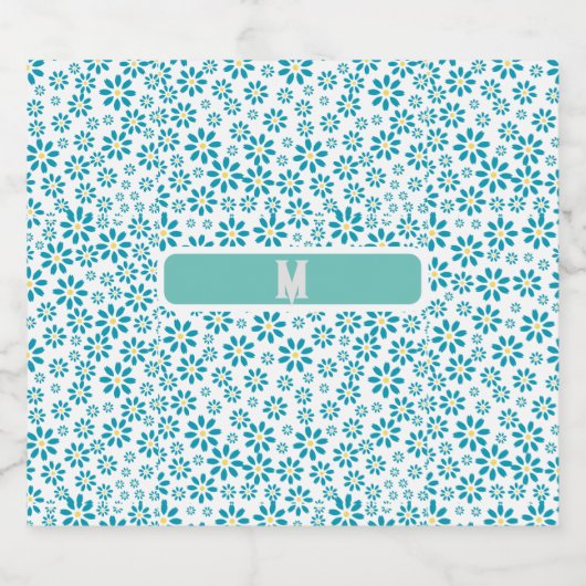 Moderne gepersonaliseerde Daisy Flower Initiaal Sparkling Wijnetiket (Enkel label)