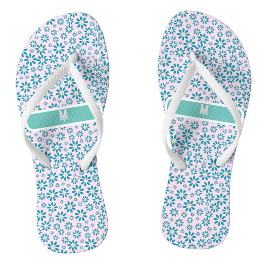 Moderne gepersonaliseerde Daisy Flower Initiaal Teenslippers (Voetbed)