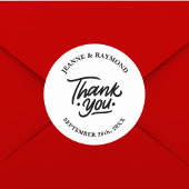 Moderne gepersonaliseerde dank u bruiloft gunst ronde sticker