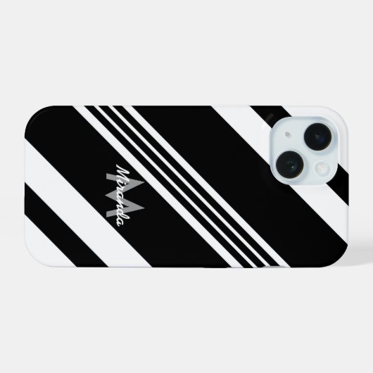 Moderne gepersonaliseerde diagonale strepen iPhone 15 case (Achterkant horizontaal)